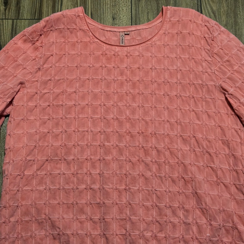 FOCUS Womens Coral Pink Textured Square Pattern Long Sleeve Top‎ XL